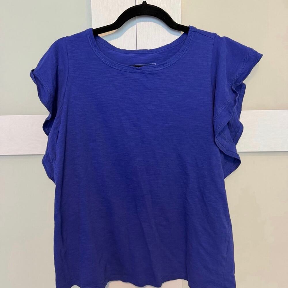 Candace Cameron Bure Women’s Medium Purple Ruffle Sleeve Top Short Sleeve